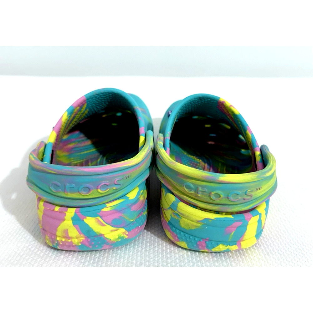 Crocs Classic Marbled Tie Dye Girls J1 Digital Aqua Multi Breathable Lightweight - Picture 5 of 9